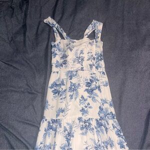 Chic White and Blue Floral Midi Dress